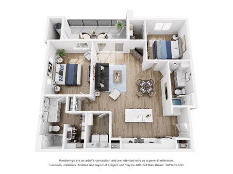 Floor plan for 2 beds, 2 baths, 1154 sqft